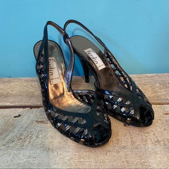 Vintage Ferdin dead stock women’s black  kitten heels in size 38.5 - Picture 1 of 11